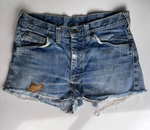 Vintage 1970s cut-offs Lee Denim Jeans Shorts Patched Repaired 28" Waist - Picture 1 of 13