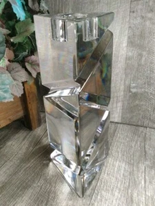 CRYSTAL CANDLE HOLDER SIGNED RIEDEL Geometric, 3" X 7" Tall, Austria Made Lovely - Picture 1 of 11
