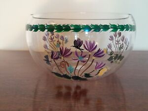 PORTMEIRION BOTANIC GARDEN Hand Painted 9" Glass Salad Bowl - Floral / Cyclamen