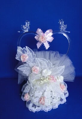 New Elegant Blown Glass Heart with Song Birds Wedding Cake top with pink #168 - Image 1 of 4