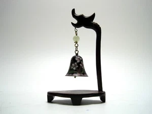 Vintage Chinese Cloisonné Black Pink Flower Branches Ringing Bell on Stand - Picture 1 of 4