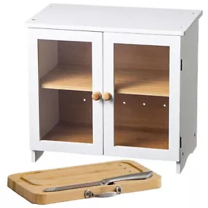 Bread Box Large Kitchen Countertop White Comes With Thick Bamboo Cutting Board - Picture 1 of 7