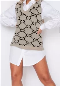 Moda Sweater Vest Italian Made Designer Inspired V Neck Knitted Sweater NWT M/L - Picture 1 of 9
