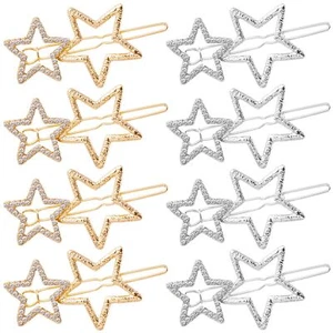 8 Pcs Star Hair Clips Metal Star Hairpins Gold Silver Rhinestone Star Hair Ac... - Picture 1 of 6