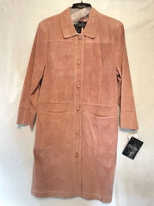 Vtg Terry Lewis Classic Luxuries Suede Leather Pink Trench Coat Womens L READ - Picture 1 of 15