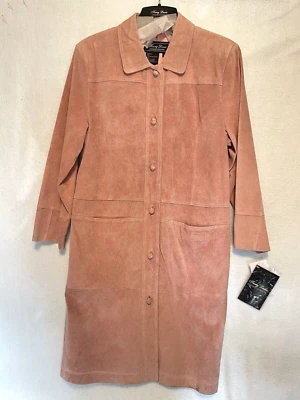 Vtg Terry Lewis Classic Luxuries Suede Leather Pink Trench Coat Womens L READ - Image 1 of 4