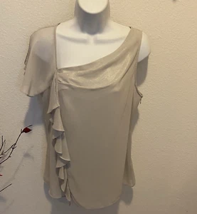 bebe silver shimmer side ruffle lined sleeveless blouse size small womens - Picture 1 of 7