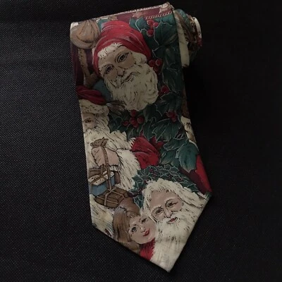 Vintage 90s Christmas Santa Claus 100% Silk Tie Dillards - Image 1 of 4