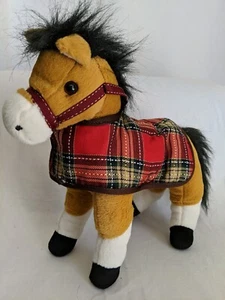 Hug Fun Stuffed Horse Plaid Saddle Blanket 12” Plush Animal  - Picture 1 of 11