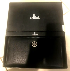 CELLINI WOMEN'S LARGE BLACK LEATHER WALLET PURSE NEW WITH BOX RRP $199 - Picture 1 of 7
