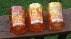 3 Dark Marigold Northwood Oriental Poppy Carnival Glass Tumblers Nice !!! - Picture 1 of 6