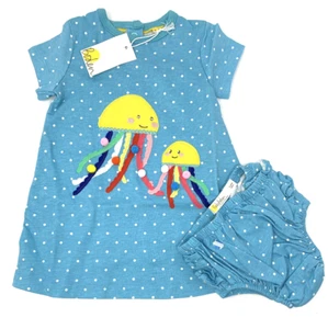 NWT Baby Boden Girls 3-6 Months Aqua Polka Dot Jellyfish Appliqué Beach Dress - Picture 1 of 8