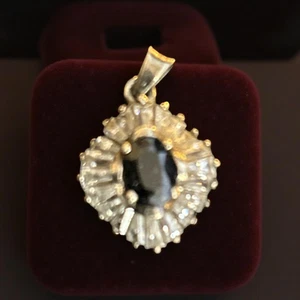 Vintage 925 Sterling Silber Cluster Anhänger | Schwarzer Saphir Stil CZ Diamanten - Bild 1 von 20