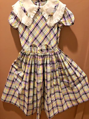 Vestido falda completa a cuadros morado vintage para niñas Foto 1 de 4