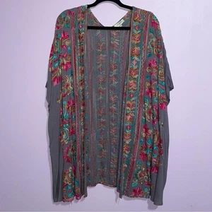 Umgee Embroidered Kimono Women Size S/M Gray Open Front Longline Boho Festival - Picture 1 of 9