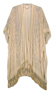 Free People Nightbird Burnout Velvet Duster Kimono Floral Cream Boho Hippie XL - Picture 1 of 12