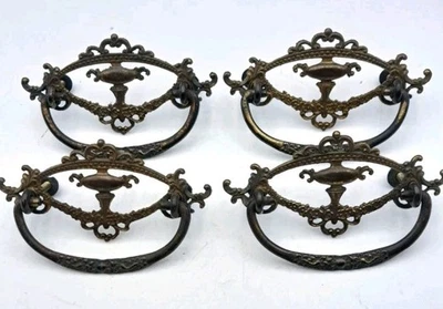 Lote 4 tiradores de fianza caída cajón herrajes tocador armario asas ornamentado victoriano Foto 1 de 4