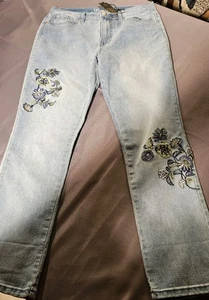 Jeans DG2 Diane Gilman elasticizzato ricamato taglia 10 nuovo con etichetta così divertente - Foto 1 di 3
