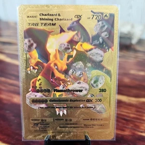 Charizard & Shinning Charizard GX Special Edition METAL GOLD CARD POKEMON - Picture 1 of 4