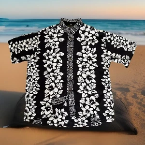Dreamland Bali Hawaiian Aloha Shirt Men's L Black White Formal to Casual Vintage - Picture 1 of 12