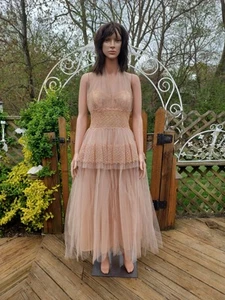 True VTG 1940s 1950s Cupcake Tiered Tulle Dress Full Skirt Party Prom Halter S - Picture 1 of 17