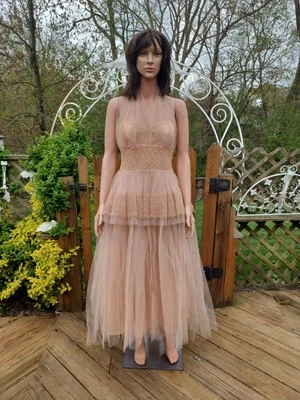 Vestido de tule em camadas cupcake vintage década de 1940 década de 1950 saia completa festa formatura halter P - Imagem 1 de 4