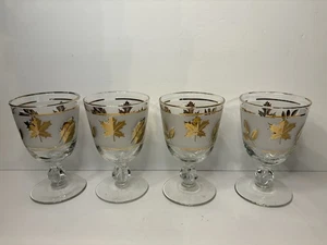 Libbey Frosted Gold Leaf Stemmed Wine Water Glasses Set Of 4 - Picture 1 of 7