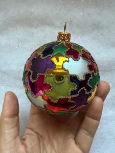 Crate & Barrel Multicolor Glass Puzzle Piece Christmas Ornament Vintage - Picture 1 of 7