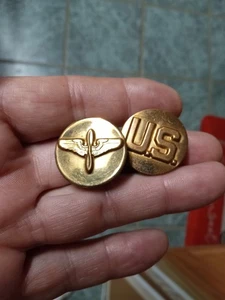 WW2 WWII AIR CORPS E US COLLAR INSEGNE CON DORSO FRIZIONE PIATTO - Foto 1 di 2