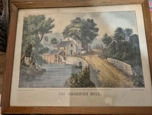 Currier And Ives The Roadside Mill Framed Art Vintage - Picture 1 of 4