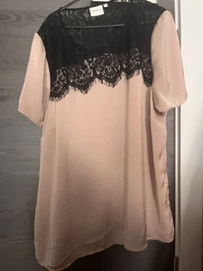 Junarose Pink Blouse UK 20 Black Lace Overlay Plus Size Elegant Short Sleeve Top - Picture 1 of 6