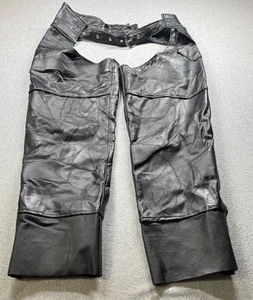 Diamond Plate Buffalo Leather Motorcycle Chaps S Black - Picture 1 of 9
