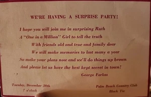 PALM BEACH Vtg ALEXANDER'S DepartmentSTORE GEORGE FARKAS Bday PARTY INVITATION - Picture 1 of 5