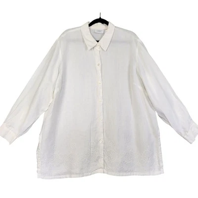 Camisa Liz Claiborne by Elisabeth para mujer de lino bordada con botones talla grande 2X Foto 1 de 4