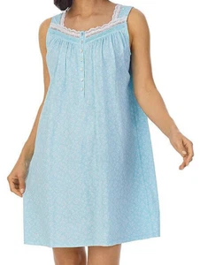 Neu mit Etikett $ 64 Eileen West aquamarin/weiß GÄNSEBLÜMCHEN 100 % Baumwolle Strick ärmellos Nachthemd S - Bild 1 von 7