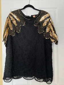 Vintage GUNIT Viskose Pailletten Perlen Bluse Größe 20/24 - Bild 1 von 22