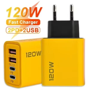 120W USB 3.0 Fast Charger – 4 Ports, Quick Charge PD for iPhone 15/14/13 Samsung - Picture 1 of 3