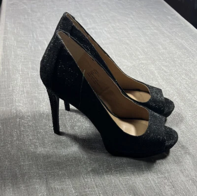 Thalia Sodi Lenna Black Glitter High Heels Size 8.5 - Image 1 of 4