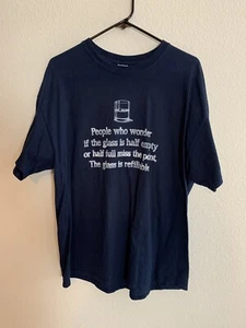 Unisex Navy Blue Glass Half Empty Cotton T-Shirt, Size XL, Pre-Owned - Picture 1 of 6