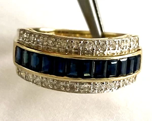 14K Solid Yellow Gold Natural Diamond Sapphire Ladies Ring Band Size 7.75 - Picture 1 of 22