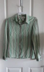 Saville for Nordstrom 100% Silk Green Striped Button-down Top Shirt Sz 8 - Picture 1 of 8