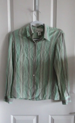 Saville for Nordstrom 100% Silk Green Striped Button-down Top Shirt Sz 8 - Image 1 of 4