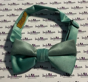 ArGail Teal Two Tone Solid & Checkered Pre-Tied Adjustable Bowtie BRAND NEW - Picture 1 of 2