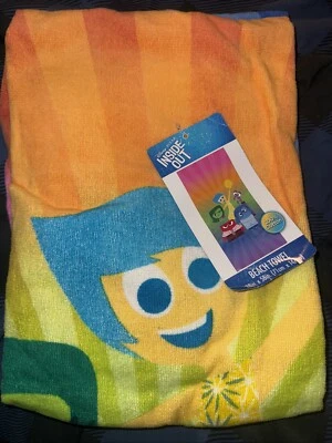 Disney Inside Out Beach Bath Towel Cotton 28x58 Joy Anger Sadness Fear Disgust  - Image 1 of 4