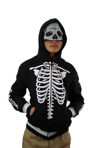 Kids Zip-Up Hoodie Fun Costume Jacket - Black Blue Red Spider Web / Skeleton - Picture 1 of 17