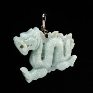 Geschnitzter Jade Drache Anhänger mit 925 Sterling Silver Verschluss 2 Zoll w - Bild 1 von 4