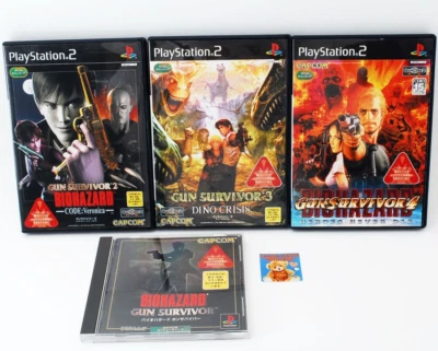 Lot 4 Sony PS1 PS2 Gun Survivor 1 2 3 4 w/Case Manual Spine Set Tested Japan JP - Image 1 of 4