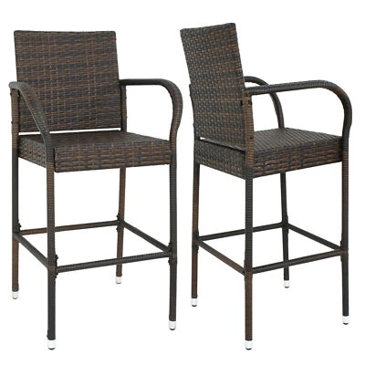 Set of 2 Wicker Chairs Bar Stool Backyard Poolside Decor Enjoy Sunshine Chairs - Image 1 of 4