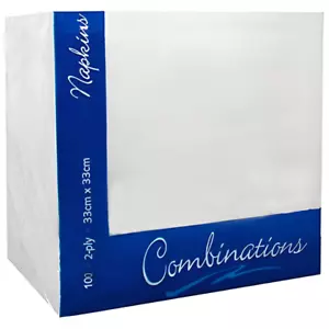 Combinations White Paper Napkins Disposable Serviettes 2 Ply 33 cm x 33 cm - Picture 1 of 9