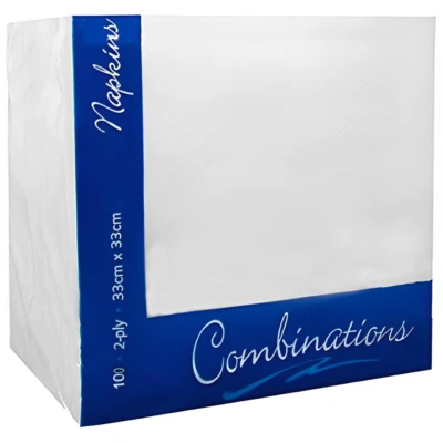 Combinations White Paper Napkins Disposable Serviettes 2 Ply 33 cm x 33 cm - Image 1 of 4